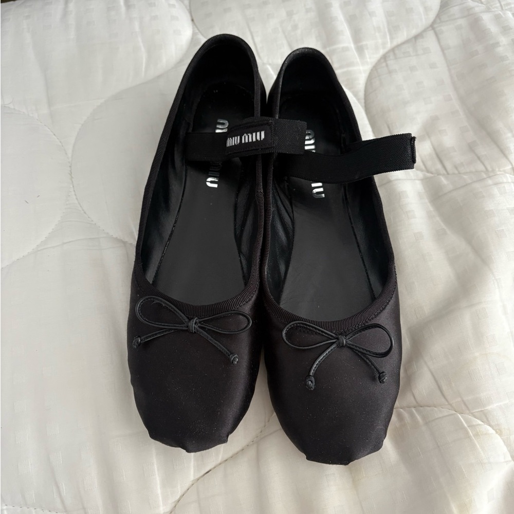 Miu Miu Black Satin Ballet Flats - Picture 2 of 3